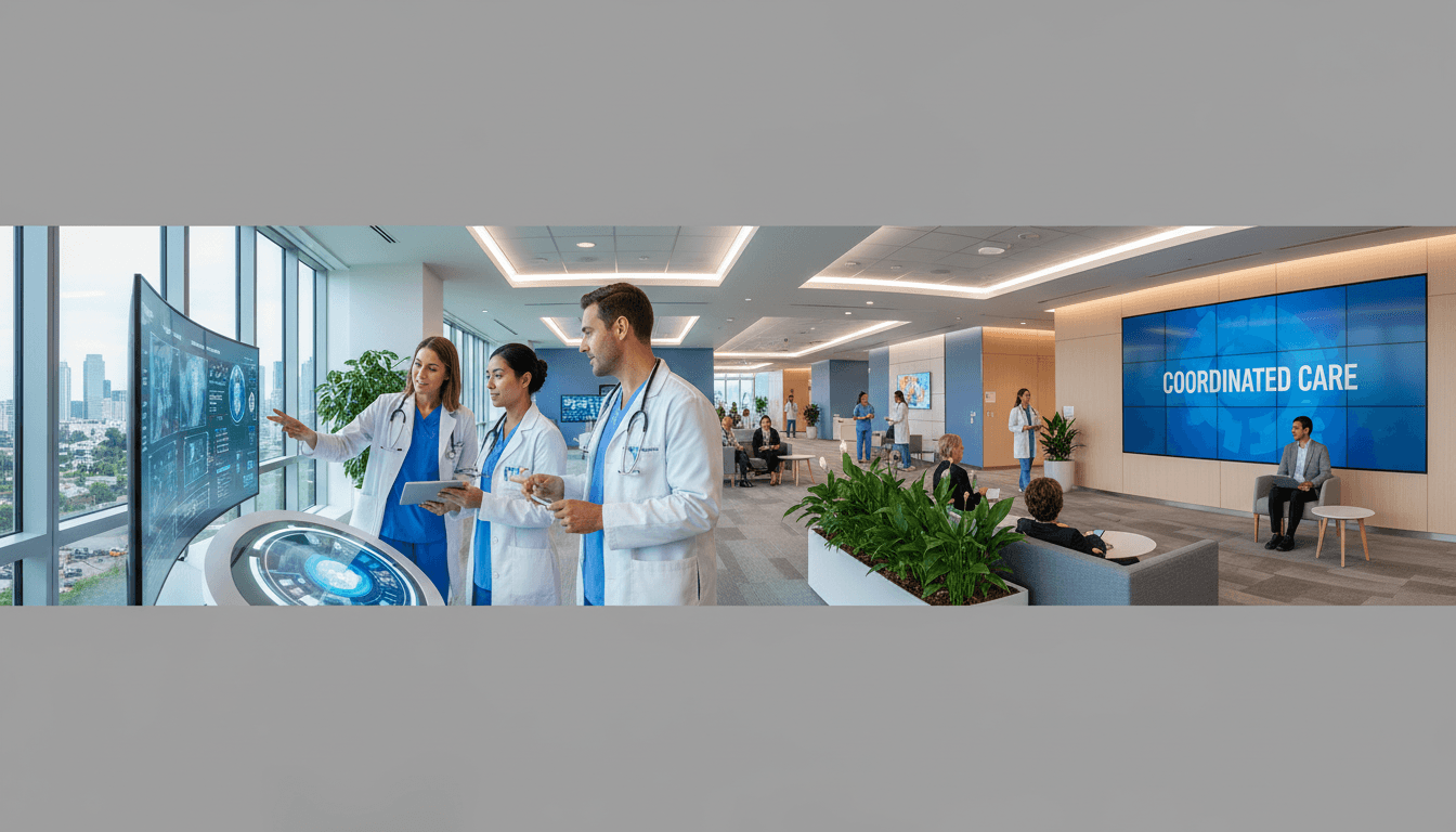 Calm professional medical office environment with organized coordination workspace