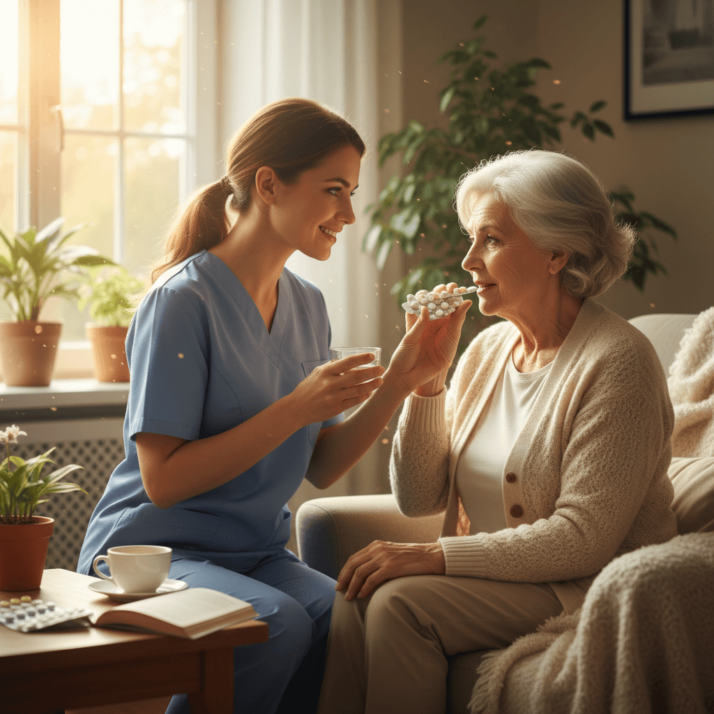 Caregiver supporting patient with daily care routine