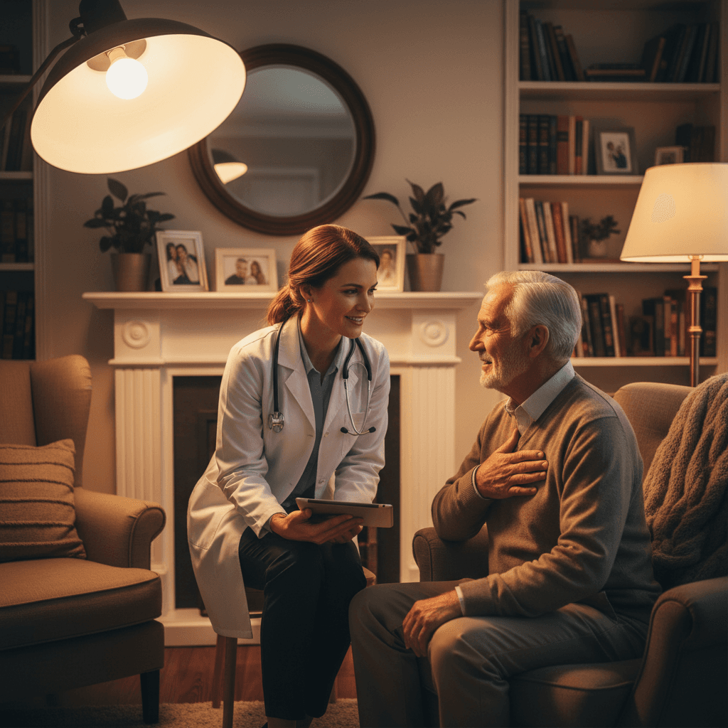 Physician evaluating patient at home