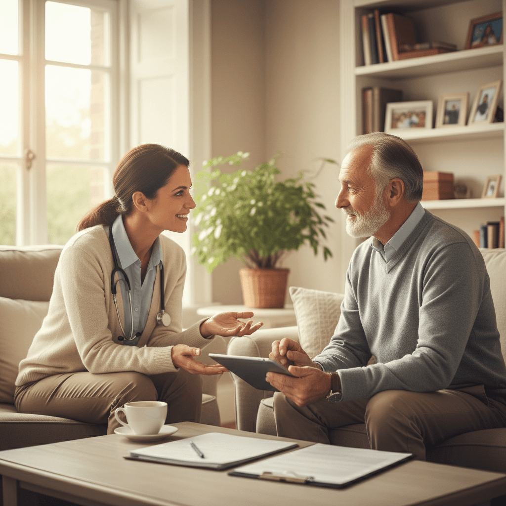 Physician discussing homebound status and home health orders with patient