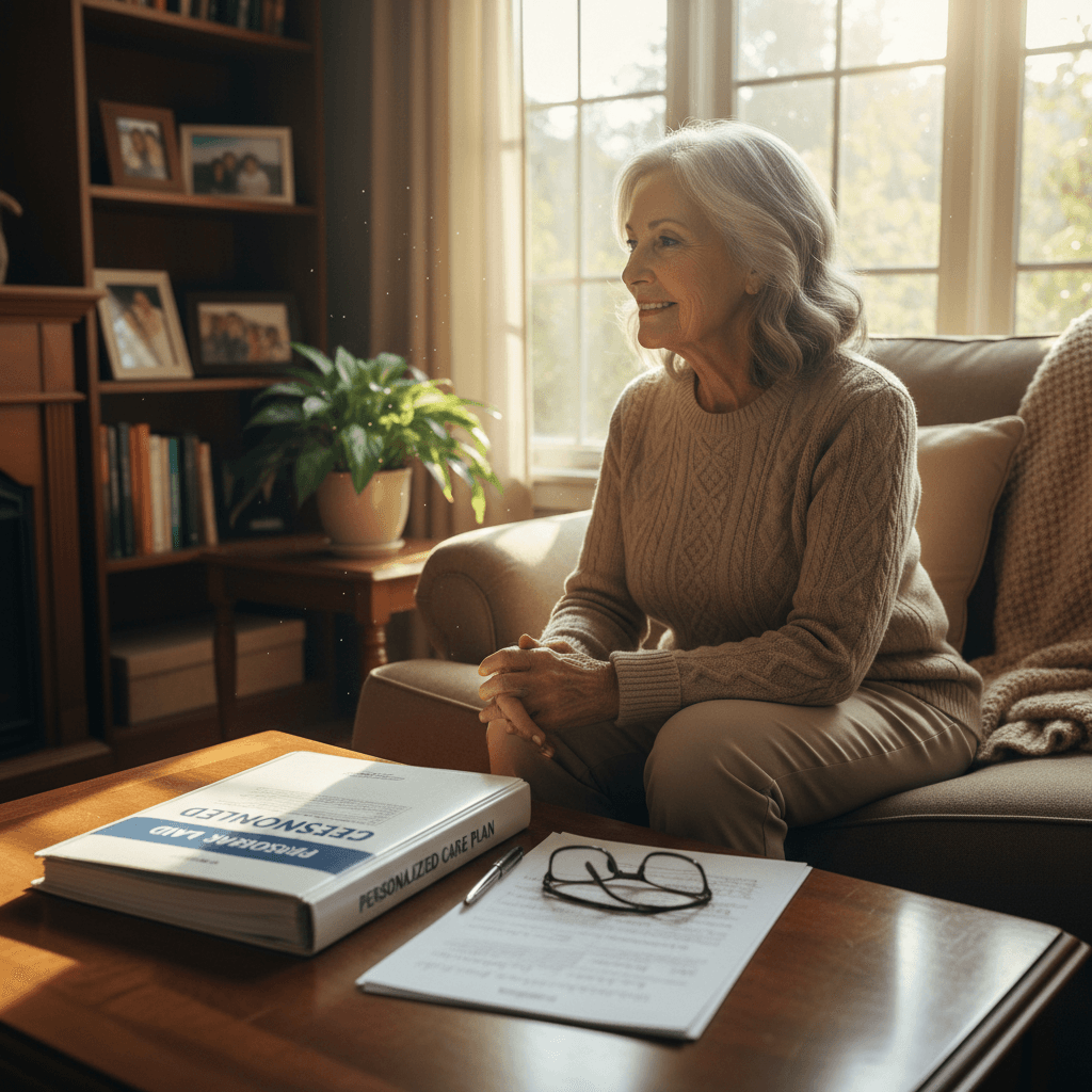 Patient with physician care instructions at home