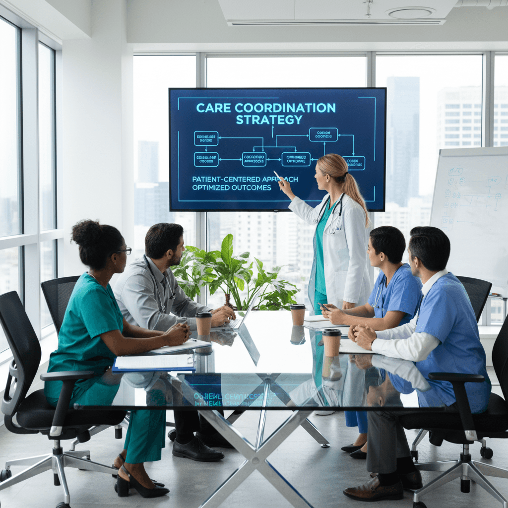 Healthcare professionals collaborating on care coordination