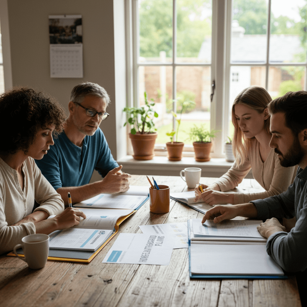 Family reviewing insurance coverage and home health options
