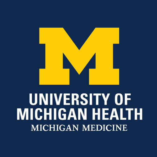 Yellow block M logo for University of Michigan Health and Michigan Medicine on navy blue.