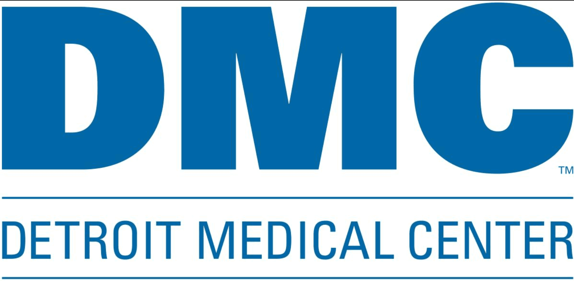 Detroit Medical Center logo with large blue DMC initials above the full name.